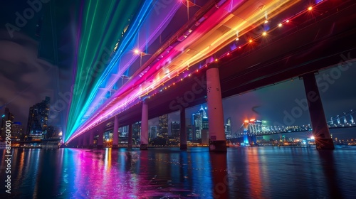 Rainbow bridge over river at night.LGBTQ pride month