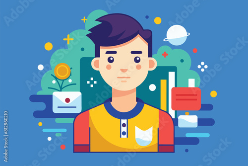 A man with a serious expression on his face, looking intently ahead, Scope Customizable Flat Illustration