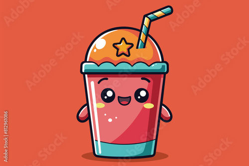 Customizable cartoon slush drink featuring a straw and star decoration on top, Slush Customizable Cartoon Illustration
