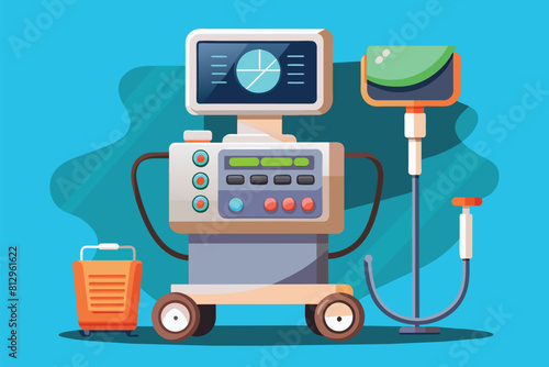 A sonography machine with a monitor on top displaying medical images, Sonography Customizable Cartoon Illustration