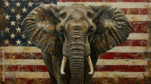 Elephant , republican , stars , stripes , red , white , blue , power , strength , freedom. photo