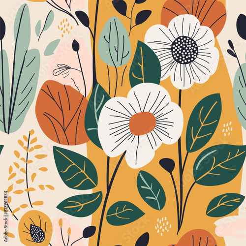 Seamless pattern with large flowers for design, printing on fabric and paper.