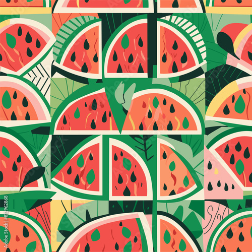 Bright seamless pattern for interior design. Printing on fabric and paper. Illustration depicting watermelons.