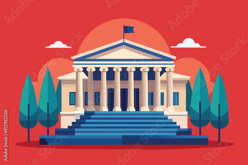 A grand building with steps leading up to it, showcasing the entrance to the Supreme Court, Supreme court Customizable Semi Flat Illustration