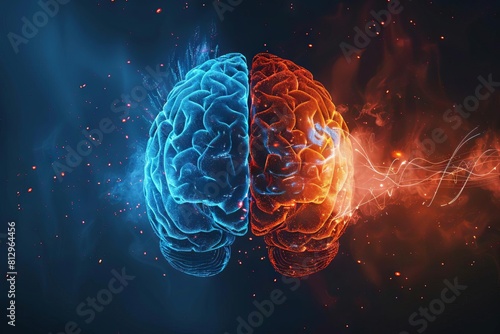 left and right human brain concept creative and logical hemispheres social and business mindset digital art photo