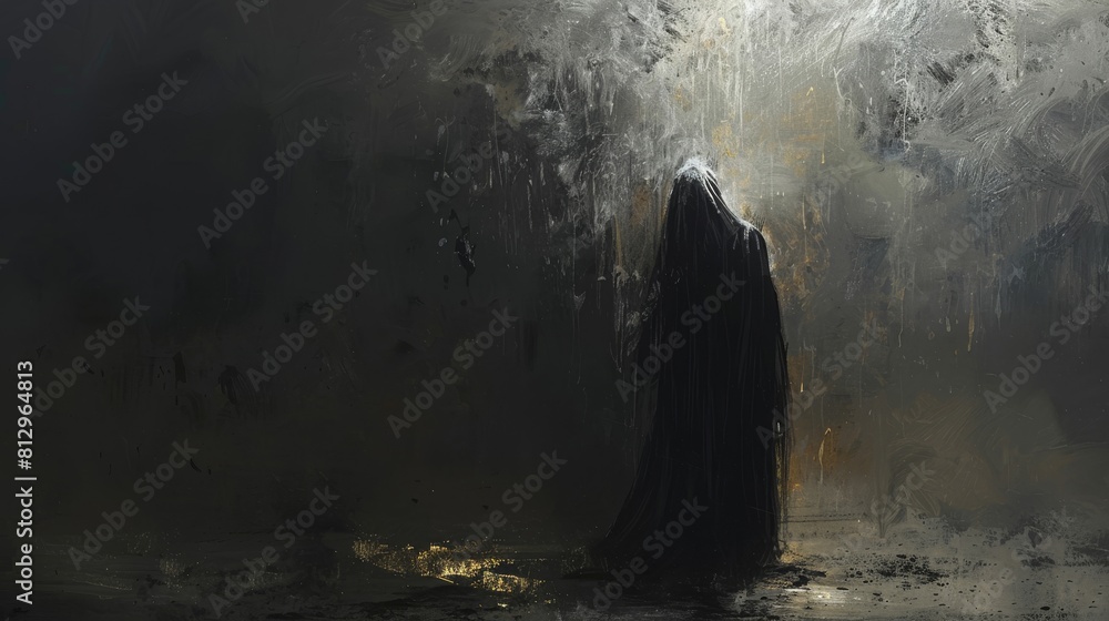 Fototapeta premium A person is walking in a dark, stormy night