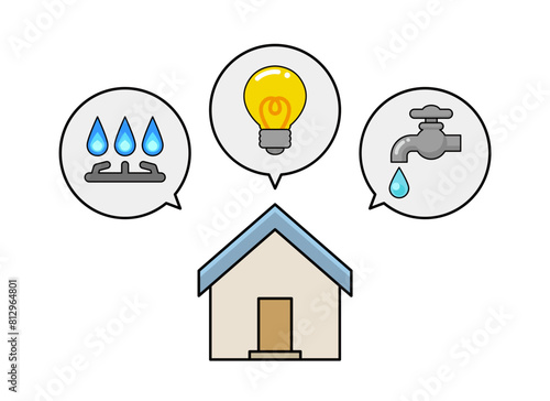 電気・ガス・水道の光熱費と住宅のイラスト