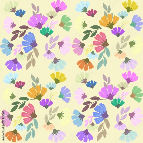 Seamless watercolor pattern with wild flowers and leaves. Wildflowers hand-drawn. Floral background for paper  fabric  textile and wallpaper.