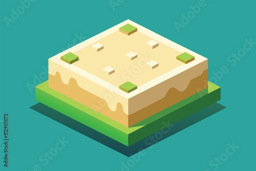 Flat sandcastle design constructed on a green surface, Tofu Customizable Isometric Illustration