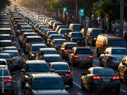 Urban congestion woes, Car idling in traffic emits visible exhaust fumes, exacerbating air pollution. photo