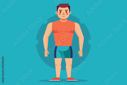 A man wearing a red shirt and blue shorts, Types of male body shapes Customizable Semi Flat Illustration