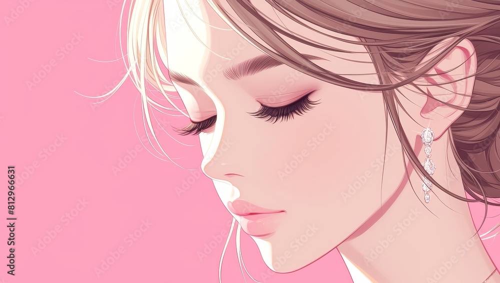 Beautiful woman's face in the style of watercolor, vector illustration in the style of pastel colors