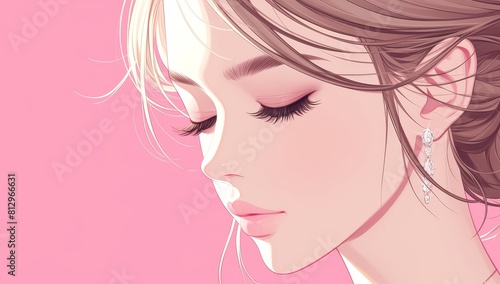 Beautiful woman s face in the style of watercolor  vector illustration in the style of pastel colors