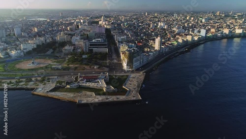 Havana Cuba aerial views of bay entrance and la punta and prado intersection