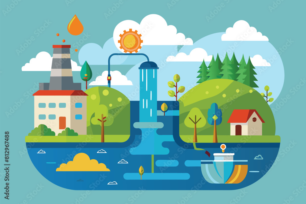 Customizable semi flat illustration of a water source with clear blue water flowing, Water cycle Customizable Semi Flat Illustration Customizable semi flat illustration of a water source with clear blue water flowing, Water cycle Customizable Semi Flat Illustration