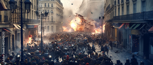Fototapeta Naklejka Na Ścianę i Meble -  Protesters stand on the city streets, demonstrating for their cause in a display of activism and struggle.
