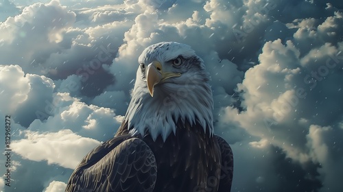 the North American Bald Eagle against a backdrop of billowing clouds