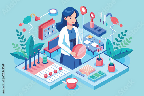 A woman is holding a ball in her hands, Woman infertility Customizable Isometric Illustration