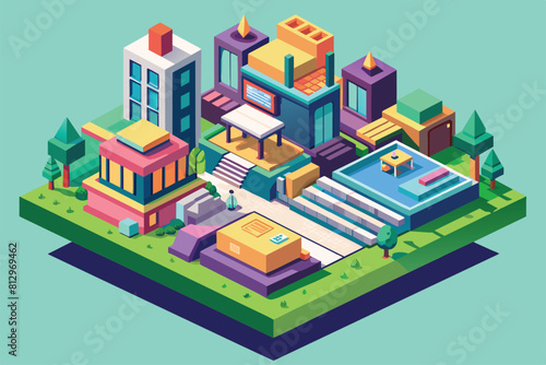 Computer generated illustration of a modern house with a swimming pool in the backyard  Yes or no Customizable Isometric Illustration