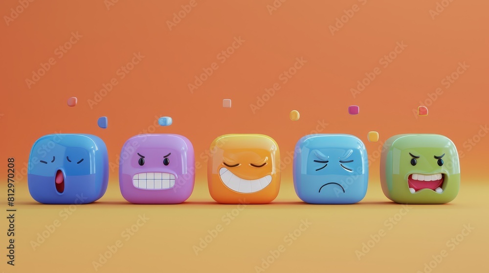 Fototapeta premium Facial expressions flat design front view emotional impact theme 3D render Monochromatic Color Scheme