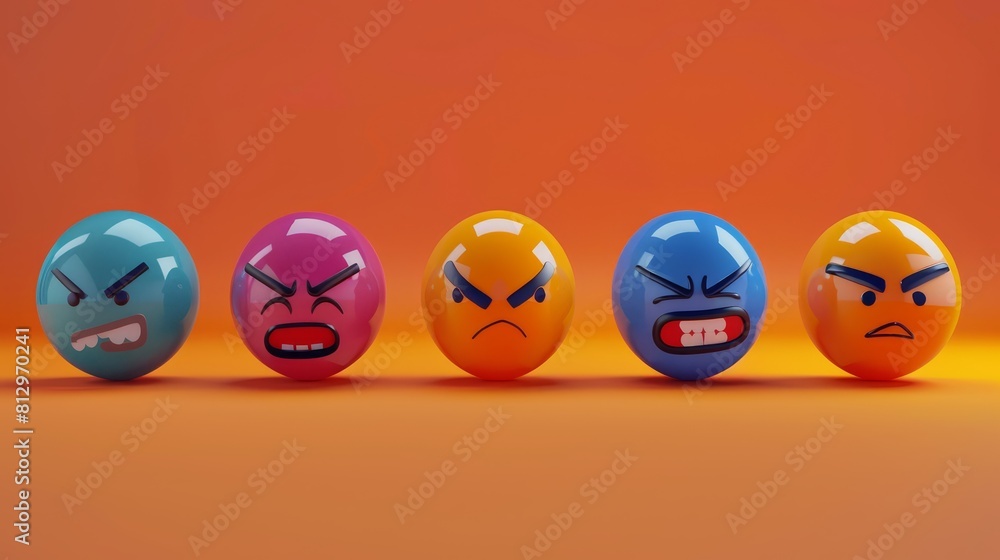 Facial expressions flat design front view emotional impact theme 3D render Monochromatic Color Scheme Facial expressions flat design front view emotional impact theme 3D render Monochromatic Color Scheme
