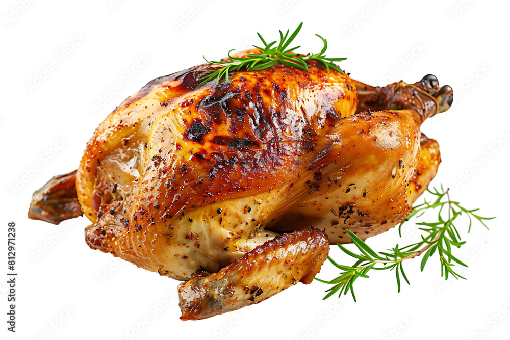 Whole grilled chicken on isolated transparent background Whole grilled chicken on isolated transparent background