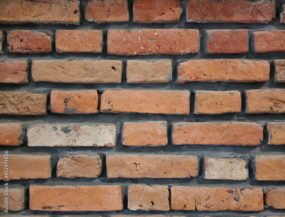 Fototapeta premium Ceglana , murowana pomarańczowa ściana budynku loftowego, industrialna architektura