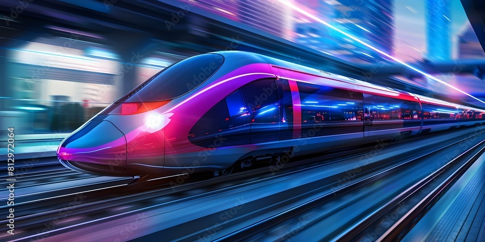Fototapeta premium Urban High-Speed Transport Technology of the Future: Bullet Trains and Hyperloops. Concept Bullet Trains, Hyperloops, Urban Transport, High-Speed Technology, Future Technology