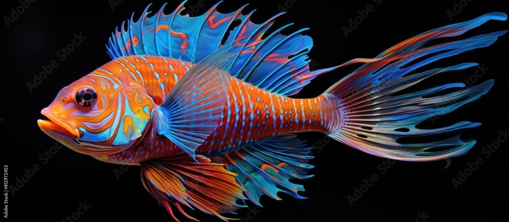 The fish is both vibrant and slightly aggressive creating an intriguing blend of colors and behaviors. Copyspace image The fish is both vibrant and slightly aggressive creating an intriguing blend of colors and behaviors. Copyspace image