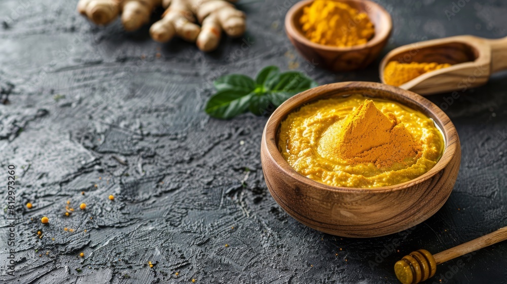 Homemade diy face mask made of turmeric, honey and yoghurt for uneven skin tone, brightening dark spots, reducing fine wrinkles lines for diy beauty Homemade diy face mask made of turmeric, honey and yoghurt for uneven skin tone, brightening dark spots, reducing fine wrinkles lines for diy beauty
