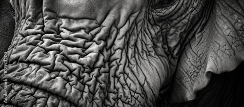 A monochrome background showcases the detailed texture of an elephant s skin in a close up shot with plenty of copy space