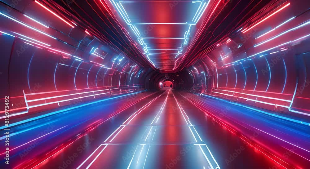 Futuristic tunnel Blue and red lines glowing light effect hitech style Futuristic tunnel Blue and red lines glowing light effect hitech style