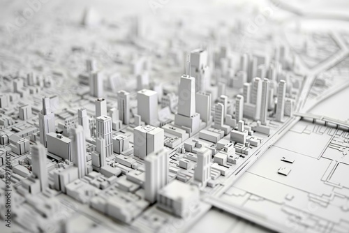 Fototapeta Naklejka Na Ścianę i Meble -  Detailed monochrome 3d printed cityscape model with urban architecture