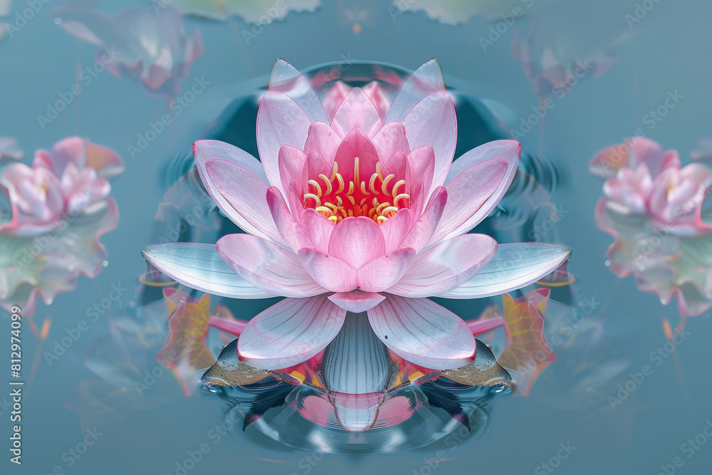Lotus abstract with a mirrored effect, creating symmetrical patterns in a kaleidoscopic view Lotus abstract with a mirrored effect, creating symmetrical patterns in a kaleidoscopic view