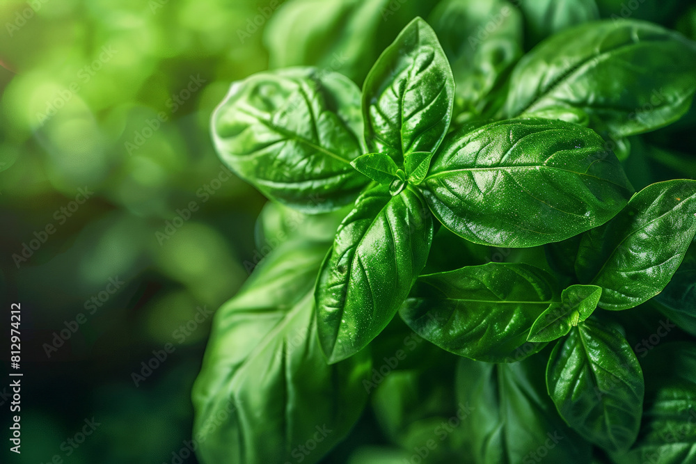 Macro shot of basil leaf texture, detailed focus on the veins and vibrant green color Macro shot of basil leaf texture, detailed focus on the veins and vibrant green color