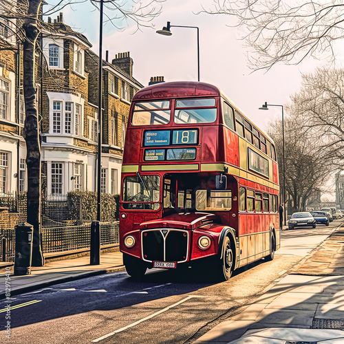 Wallpaper Mural Two red double decker buses are parked on a city street. The street is lined with buildings and cars Torontodigital.ca