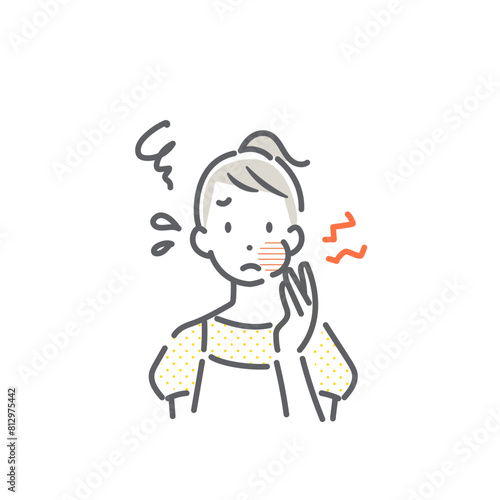 歯痛を患う若い女性　シンプルでお洒落な線画イラスト