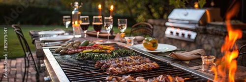 backyard summer barbecue with meats on the grill