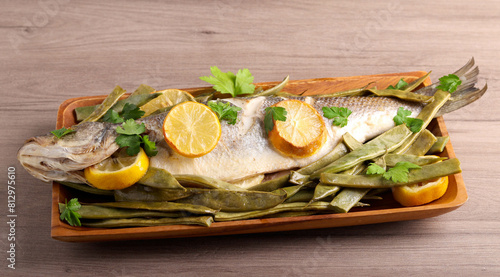 baked seabass fish with green beans