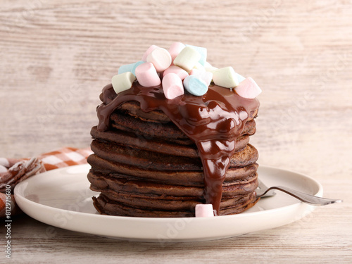 Photos Chocolate pancakes and chocolate sauce