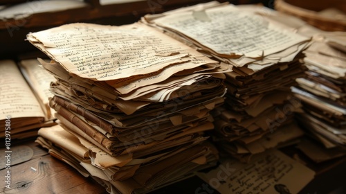 A stack of old books with yellowed pages