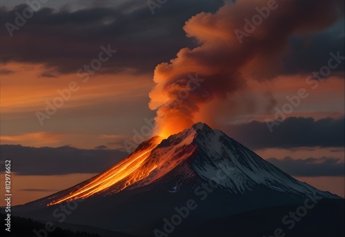 a mountain that breathes fire at sunset  generative AI