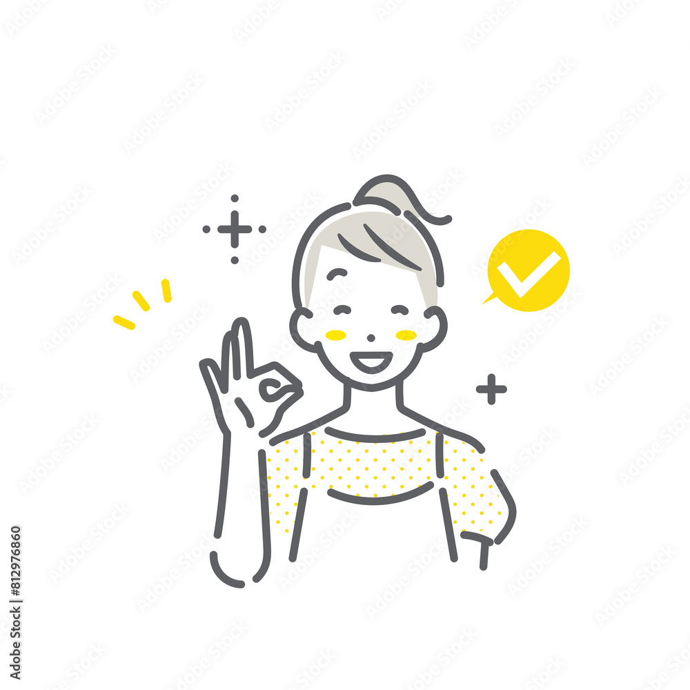 問題が解決して満足な若い女性 シンプルでお洒落な線画イラスト 問題が解決して満足な若い女性 シンプルでお洒落な線画イラスト