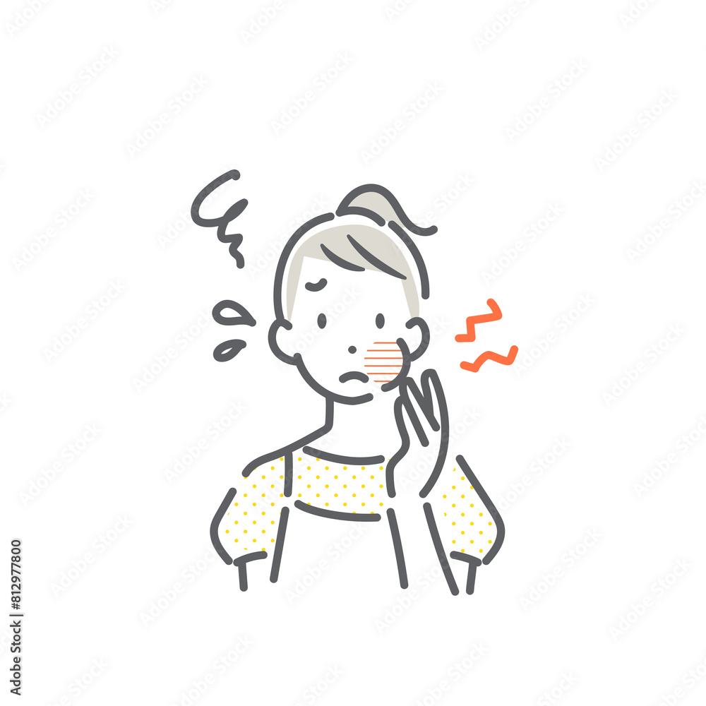 歯痛を患う若い女性 シンプルでお洒落な線画イラスト 歯痛を患う若い女性 シンプルでお洒落な線画イラスト