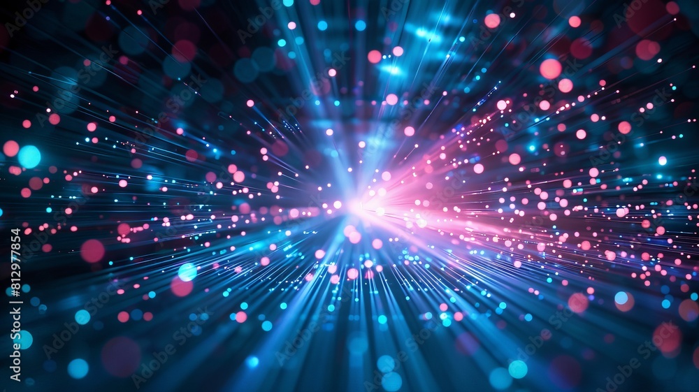 Fototapeta premium Abstract background with blue and pink glowing particles.