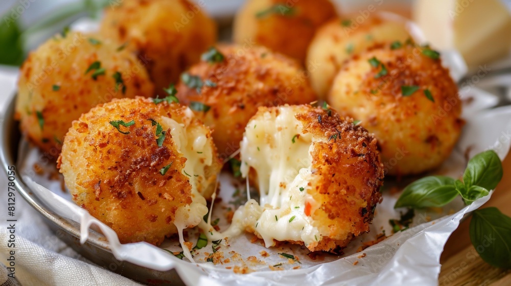 Italian Arancini with Mozzarella made with air fryer. Italian Arancini with Mozzarella made with air fryer.