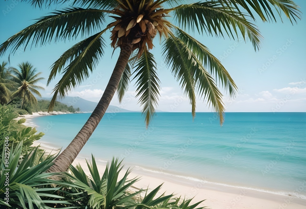 summer season theme with leafs of palm trees covered with shiny sun at beach behind Beach and Sea  season theme