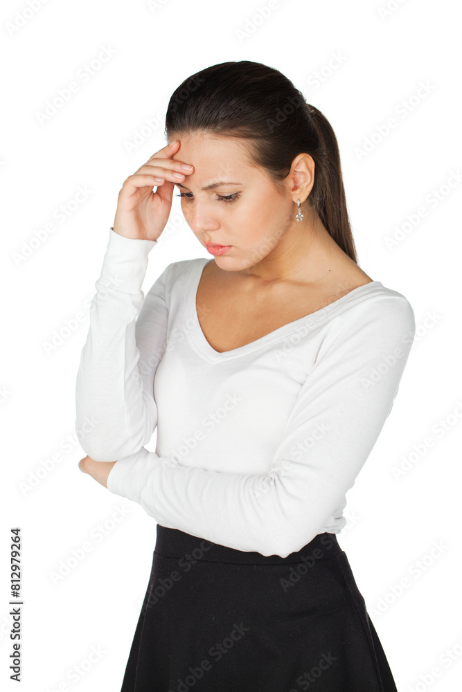 Stressed and depressed young atractive brunette woman, isolated on white Stressed and depressed young atractive brunette woman, isolated on white