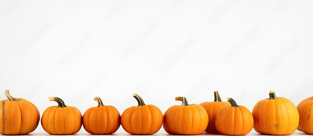 Obraz premium Copy space image of small pumpkins against a white backdrop