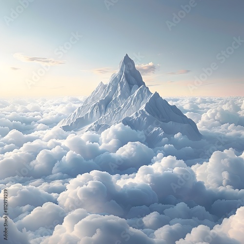 Snow-Capped Mountain Peak Rising above a Tranquil Sea of Clouds: A Dramatic Alpine Landscape Perspective photo